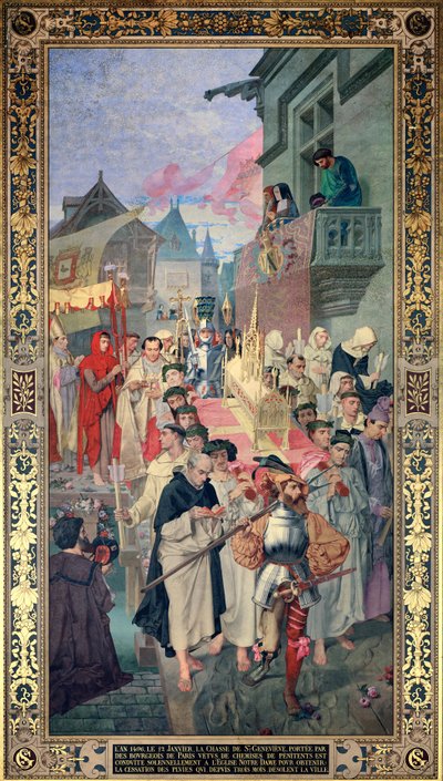 Procesión del relicario de Santa Genoveva en 1496 de Theodore Pierre Nicolas Maillot